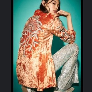 Free People Jillian Blazer Small Orange Crushed Velvet